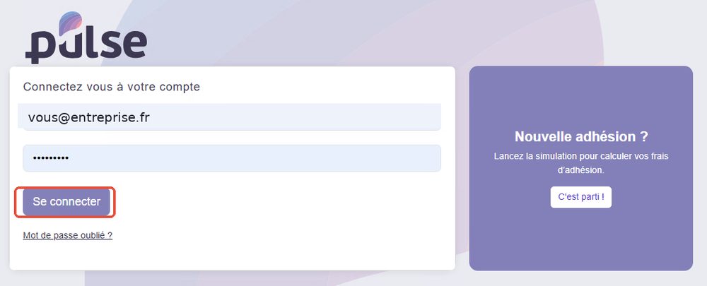 Page de connexion du portail Pulse avec le bouton Se connecter