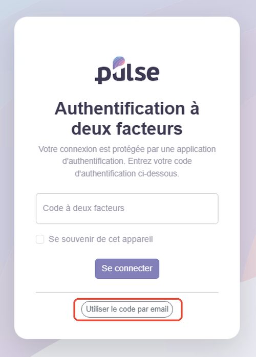 Écran d'authentification à deux facteurs avec le bouton Utiliser le code par email