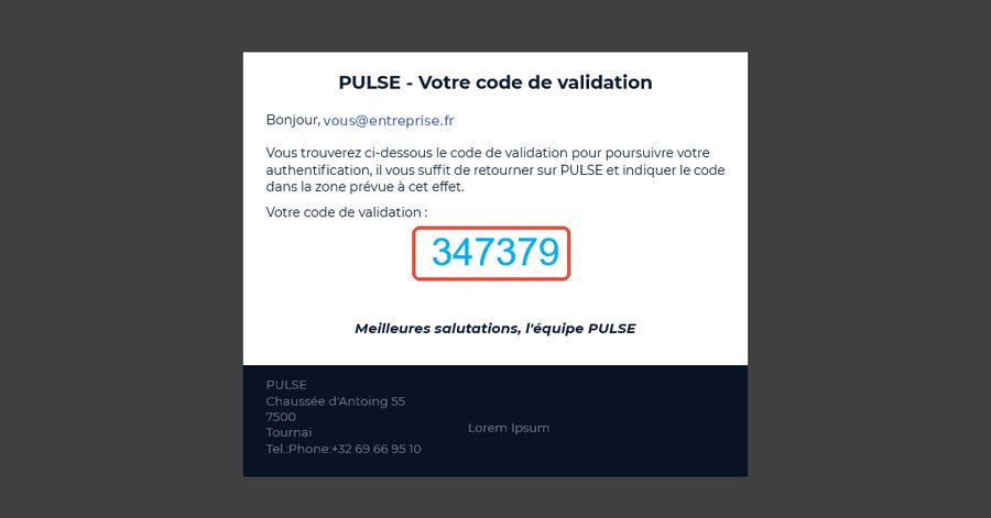 Email reçu contenant le code de validation à 6 chiffres