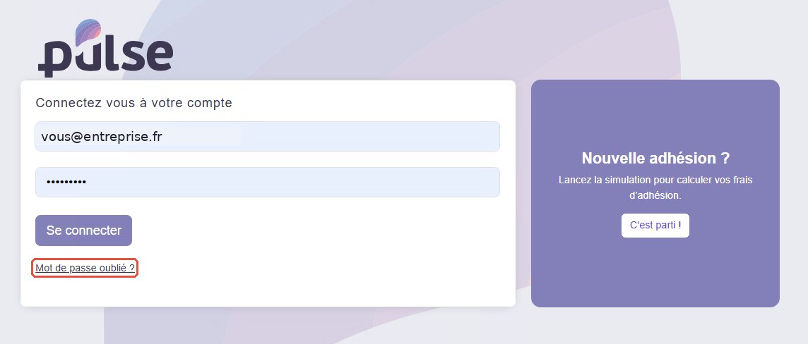 Page de connexion avec le lien Mot de passe oublié encadré