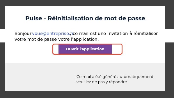 Email de réinitialisation de mot de passe avec le bouton Ouvrir l'application