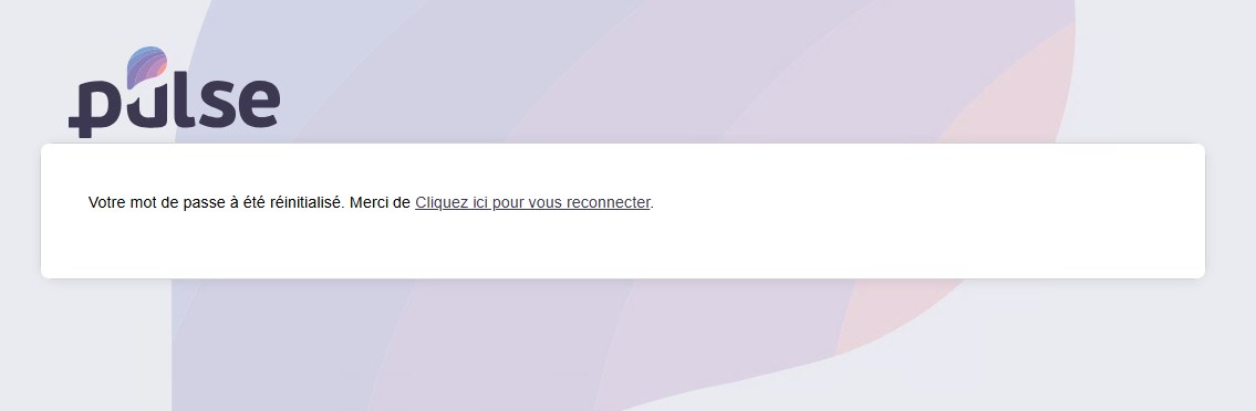 Message de confirmation de réinitialisation avec lien de reconnexion