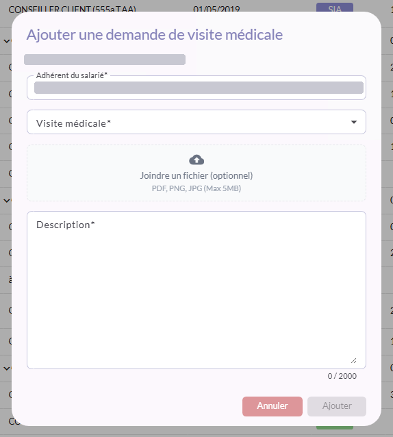 Formulaire Ajouter une demande de visite médicale