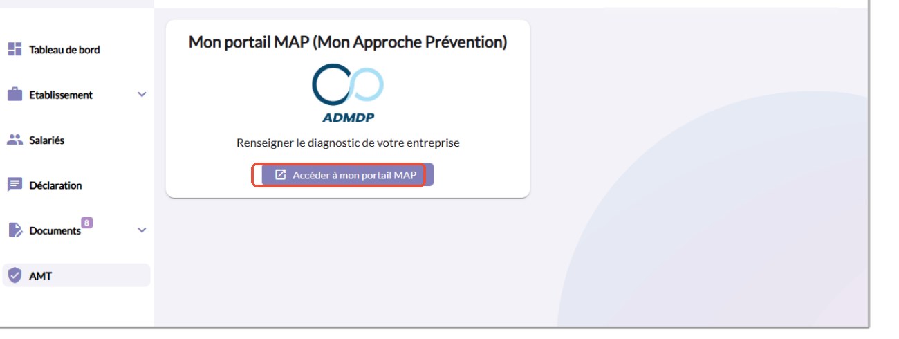 Menu AMT avec le bouton Accéder à mon portail MAP