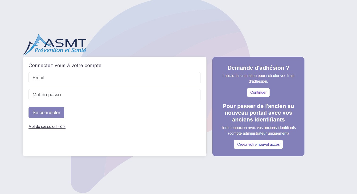 Page de connexion du nouveau portail avec l'encart Pour passer de l'ancien au nouveau portail et le bouton Créez votre nouvel accès
